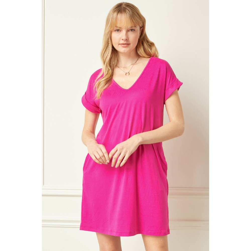 Entro Everyday Pocket Short Dress, Fuchsia